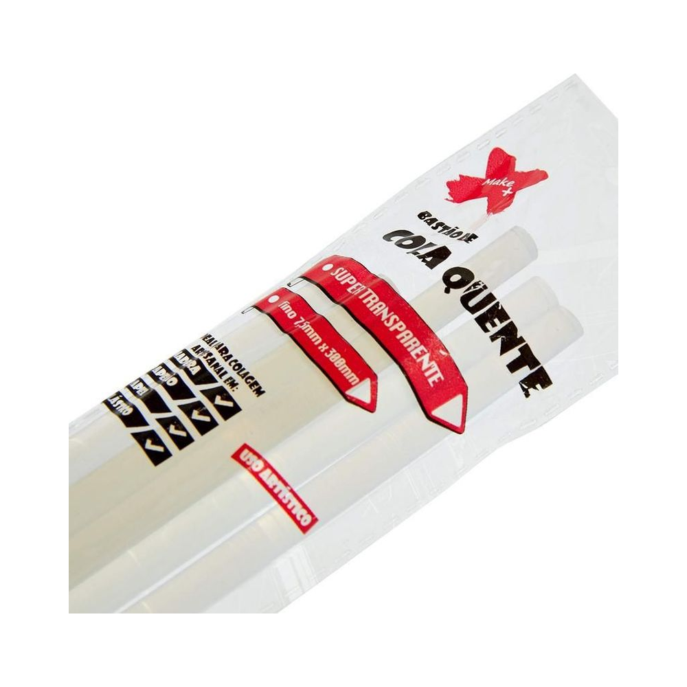 Refil Cola Quente Fina Transparente 7,5x300mm Make+ com 8 Unidades