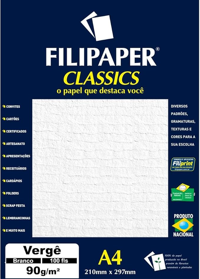 Papel Verge A4 90g/m&sup2; Filiperson Branco