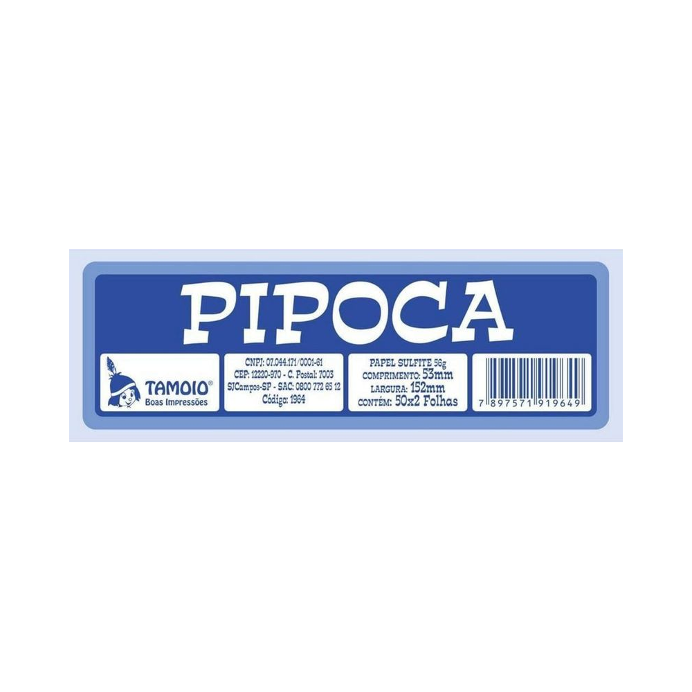 Bloco de Fichas para Pipoca  50 Folhas 5,3x15,2cm Tamoio Papel Branco