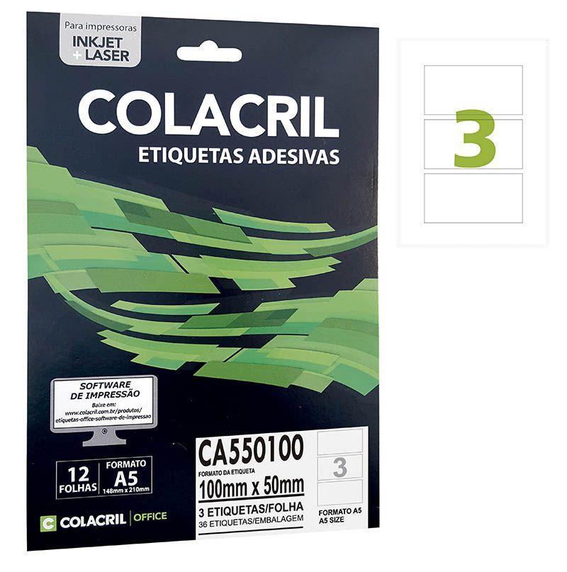 Etiqueta Inkjet Laser CA550100 Colacril 12 folhas 100mm x 50mm 36 etiquetas