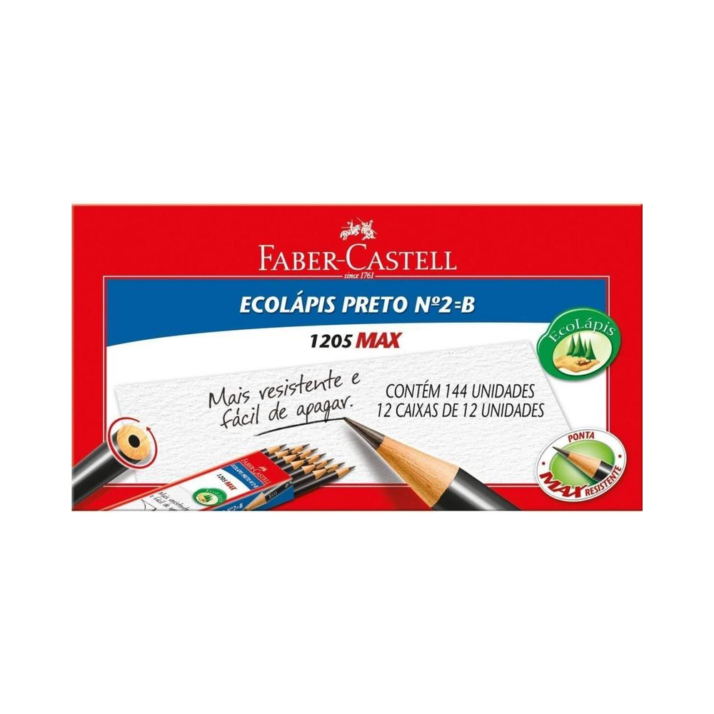 L&aacute;pis Redondo Grafite N&ordm;2 Ecol&aacute;pis Max Faber-Castell 144 unidades