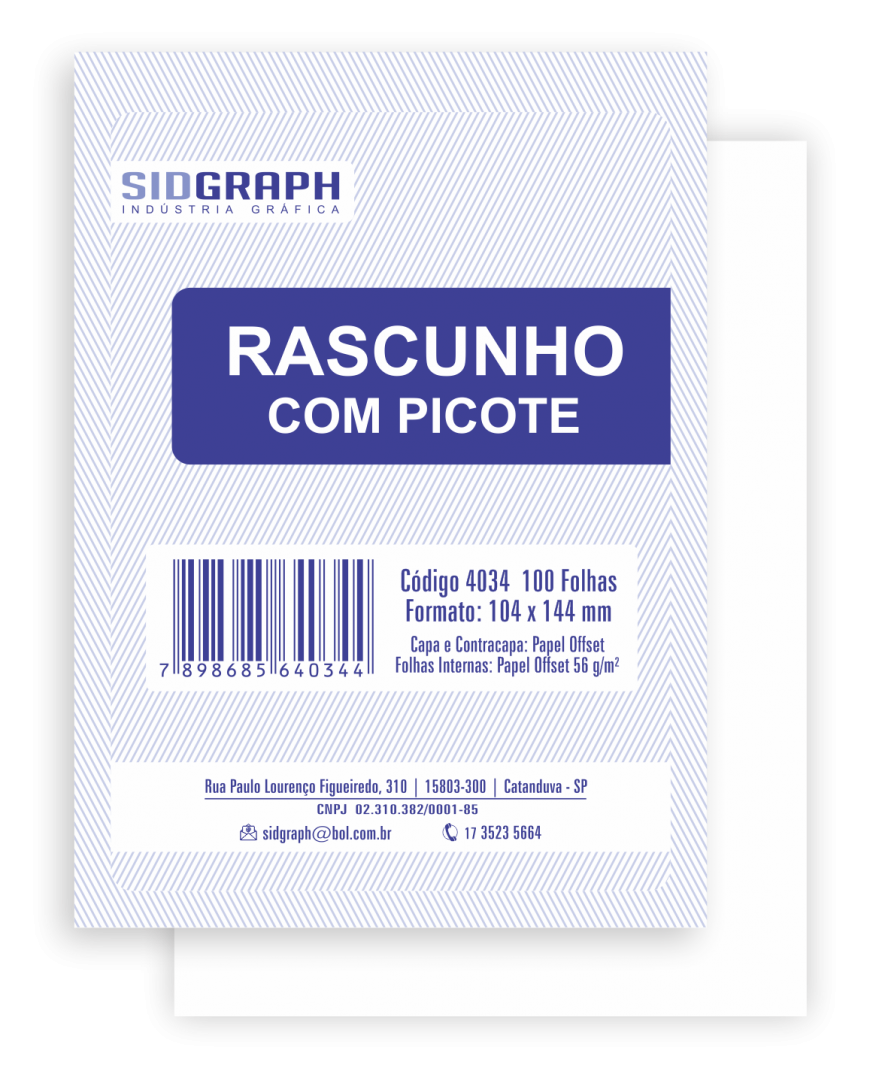Tal&atilde;o de Rascunho com Picote Sidgraph 100 folhas 104mm x 144mm 56/g&sup2;