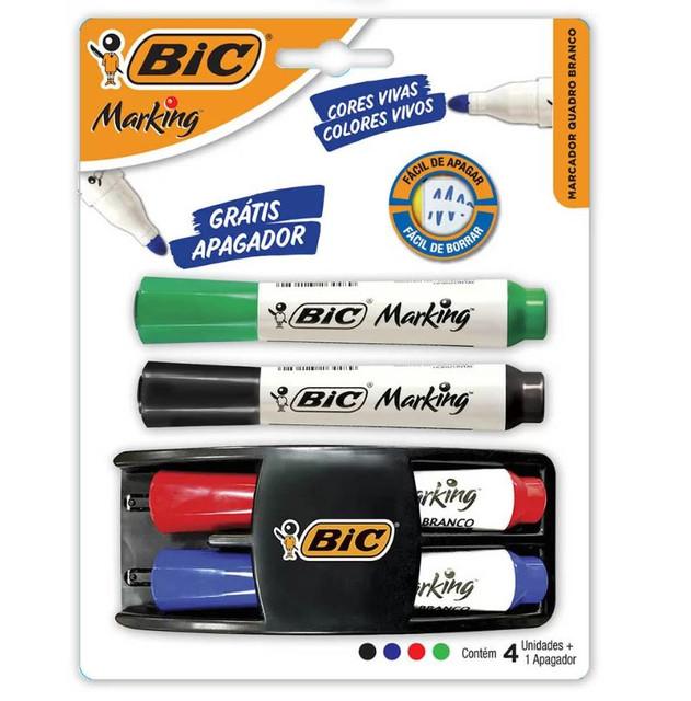 Pincel para Quadro Branco BIC Marking Kit 4 Pinc&eacute;is + Apagador