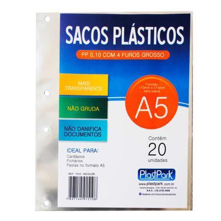 Envelope Pl&aacute;stico Grosso 4 furos A5 PlastPark 20 unidades 173mm x 214mm