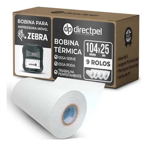 Bobina T&eacute;rmica 104mm Zebra RW420 4 Polegadas Directpel - 9 rolos