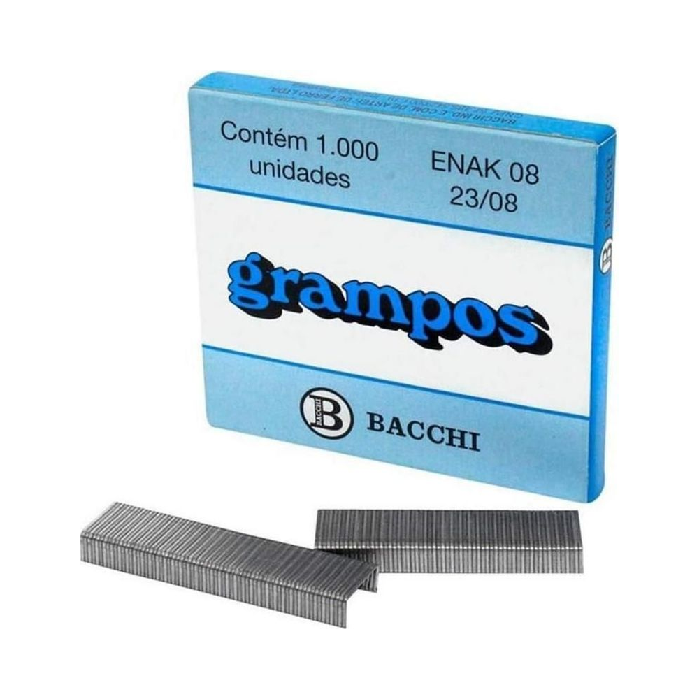 Grampos Galvanizados 23/8 Bacchi 1000 unidades Prata