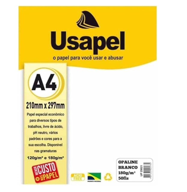 Papel Opaline A4 Usapel 180g com 50 Folhas