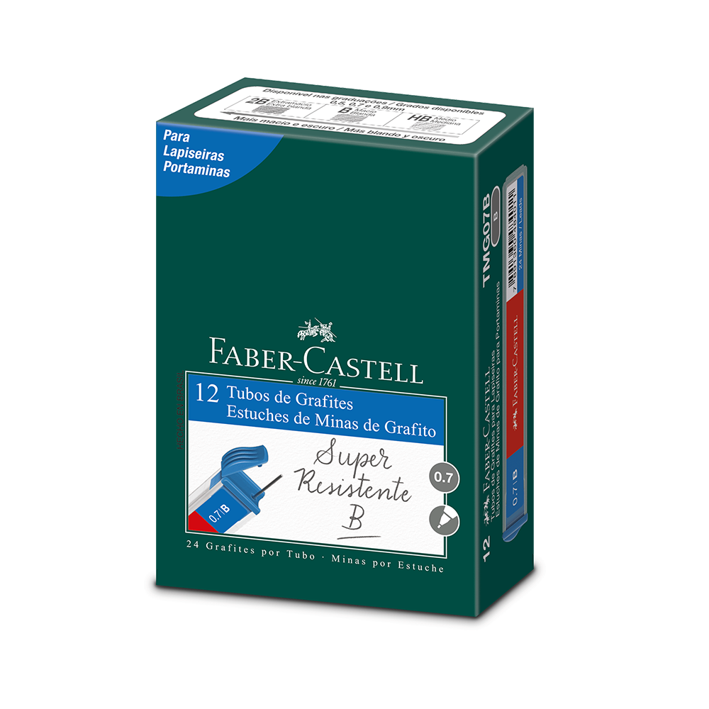 Grafite 0.7mm B Faber-Castell 24 minas 12 estojo