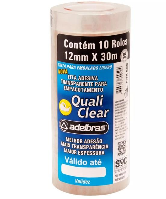 Fita Adesiva Transparente Adelbras Clear 12mm x 30m 10 unidades