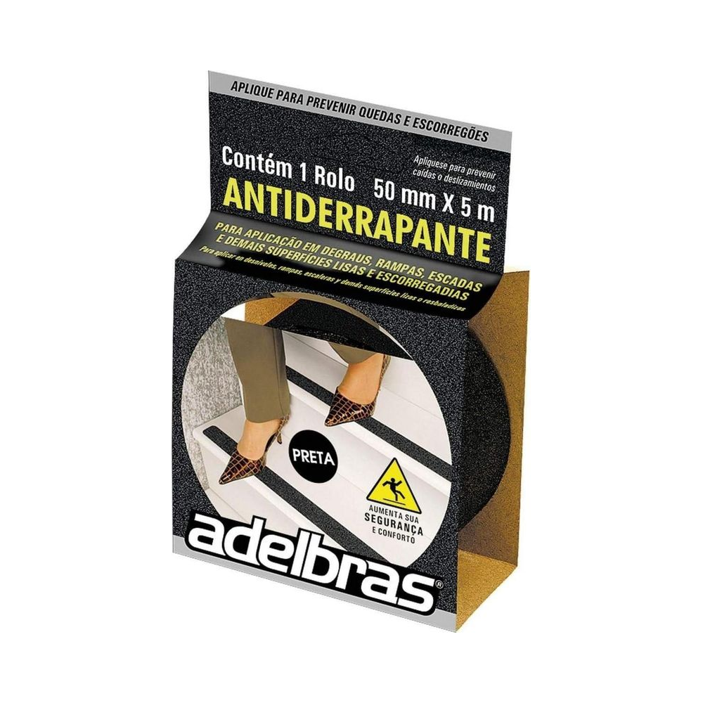Fita Adesiva de Seguran&ccedil;a Antiderrapante Adelbras Preta 50mm x 5m