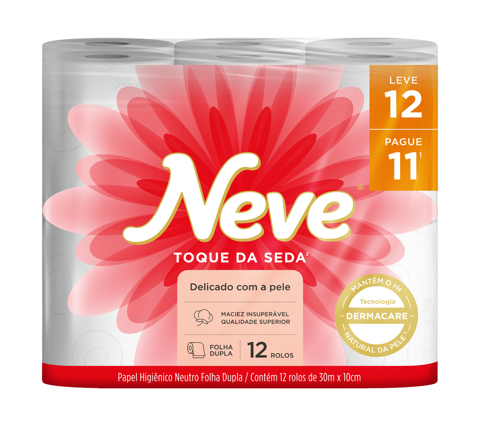 Papel Higi&ecirc;nico Neve Toque de Seda Folha Dupla Leve 12 Pague 11 30M