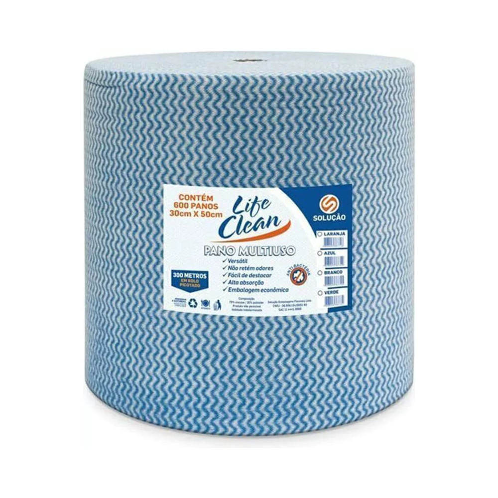 Pano Multiuso 28x50cm Life Clean Azul 300m Livre de Fiapos