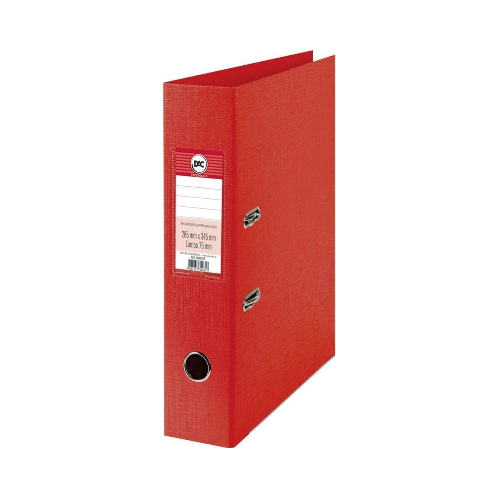 Registrador AZ Premium Of&iacute;cio 75mm DAC Vermelho 285mm x 345mm
