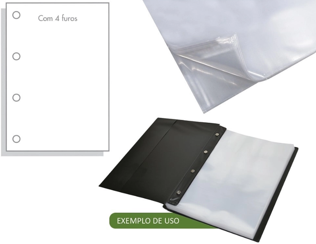 Plastico Grosso A4 ACP 0.12 4 Furos com 100 Unidades