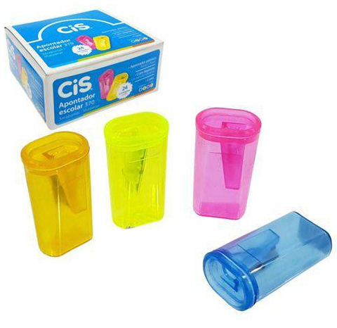 Apontador com Dep&oacute;sito 1 Furo 6/8mm CIS Pl&aacute;stico Cores Sortidas