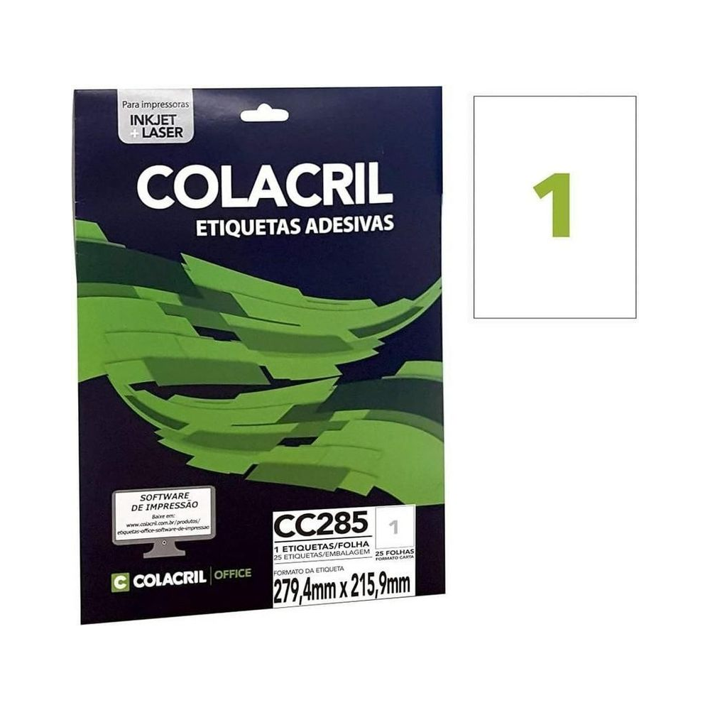 Etiqueta Inkjet Laser 279,4mm x 215,9mm Colacril Carta Branco