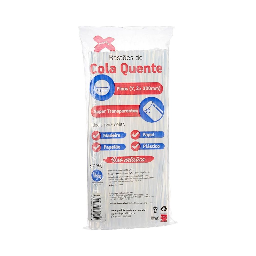 Bast&otilde;es de Cola Quente 7.2mm x 300mm Make+ 1kg