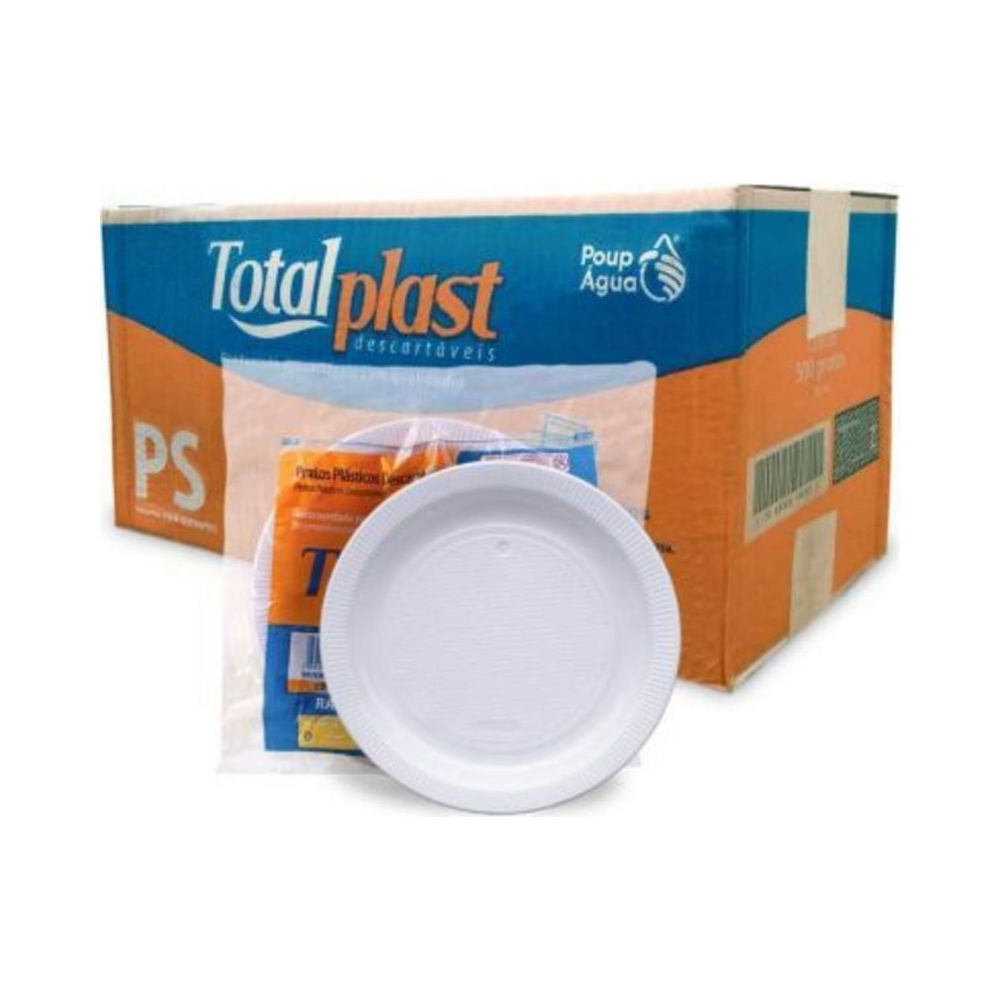 Prato Descart&aacute;vel Pl&aacute;stico Estriado Branco Totalplast 26cm 10 unidades