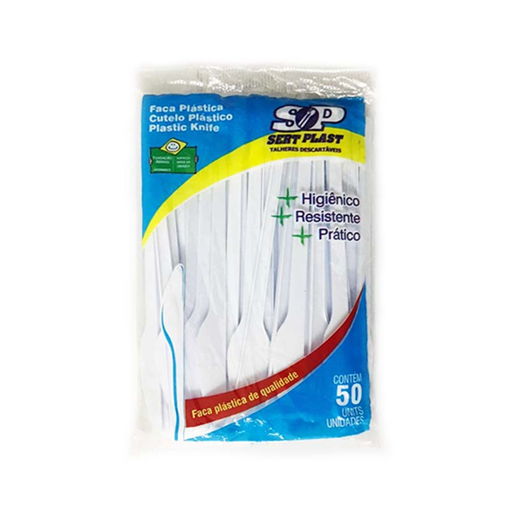 Faca Descart&aacute;vel Pl&aacute;stica Sert Plast Branca 50 unidades