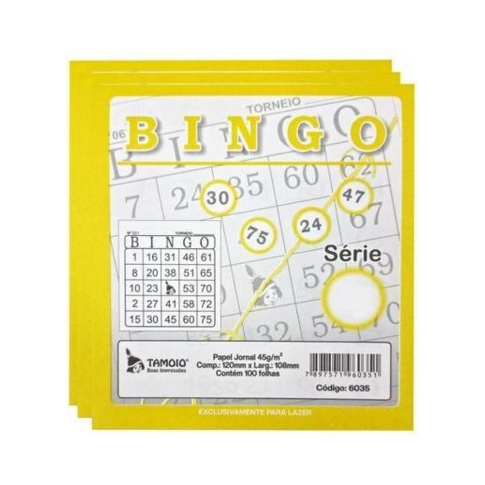 Tal&atilde;o de Bingo 100 Folhas 120mm x 108mm Tamoio Papel Amarelo