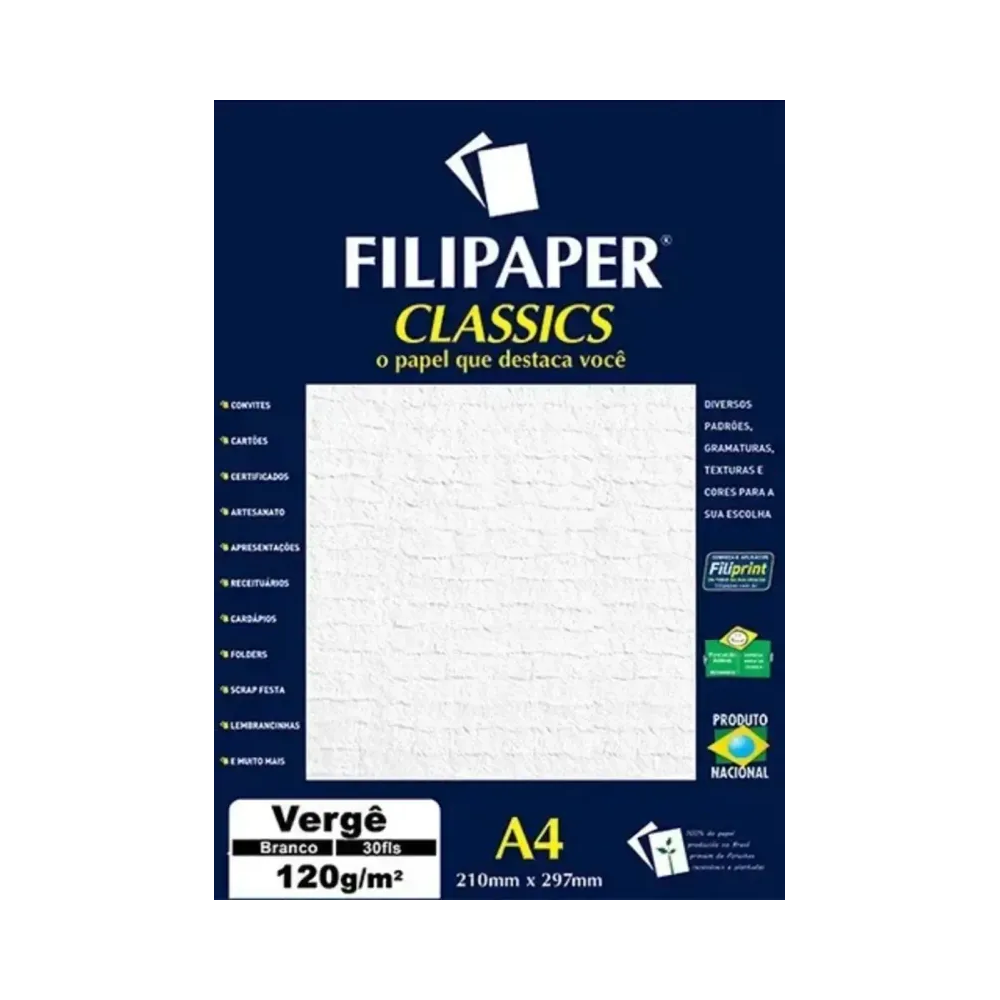 Papel Verg&ecirc; Branco 30 folhas 120g/m&sup2;