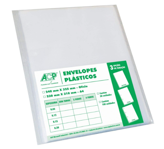 Envelope Pl&aacute;stico 0.10mm Of&iacute;cio ACP 100 unidades 240mm x 325mm