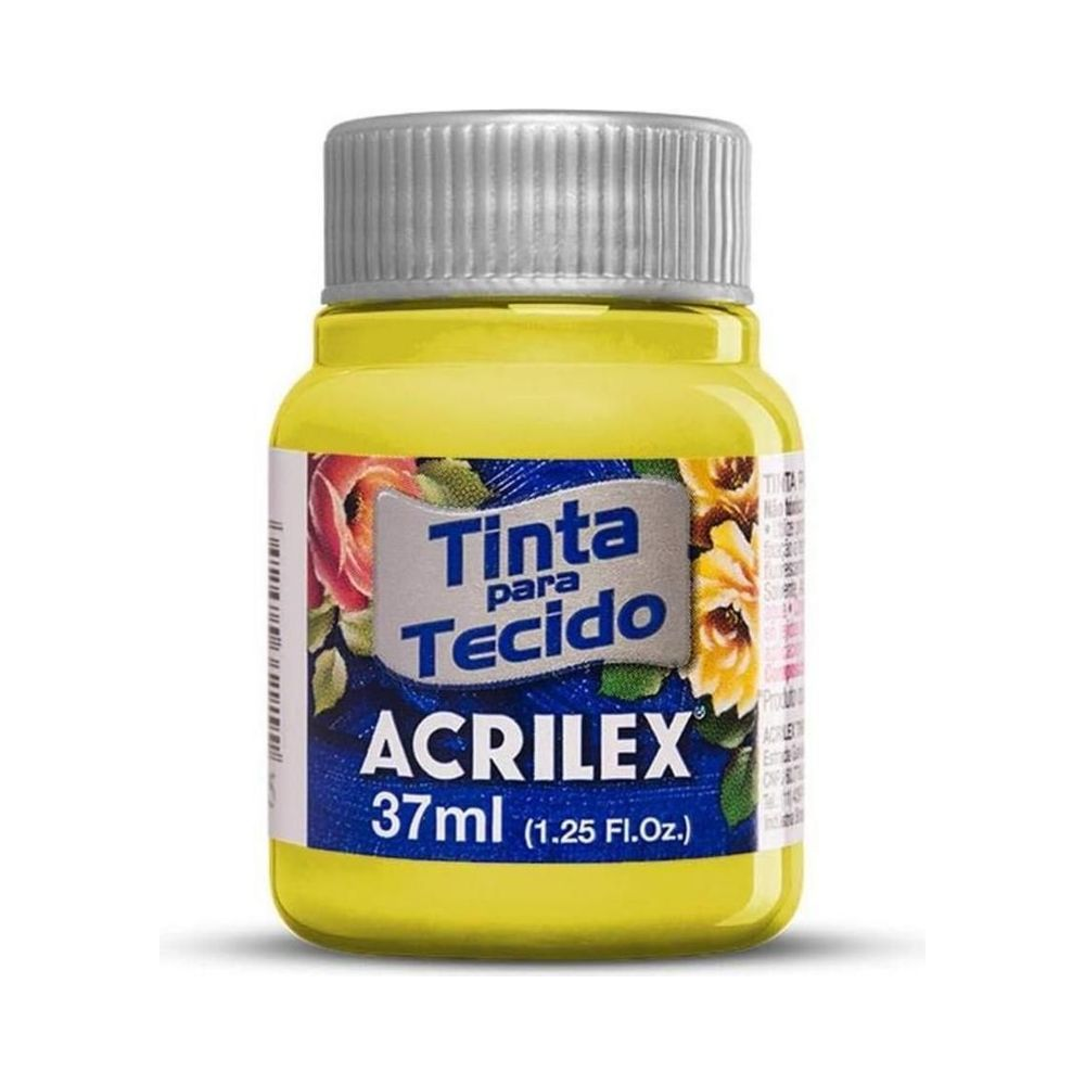 Tinta para Tecido  1 Furo 37ml Acrilex Amarelo Lim&atilde;o