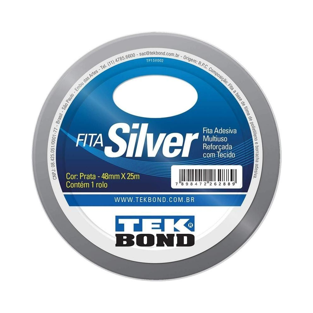 Fita Silver Tekbond Prata 48mm x 25m Alta Resist&ecirc;ncia