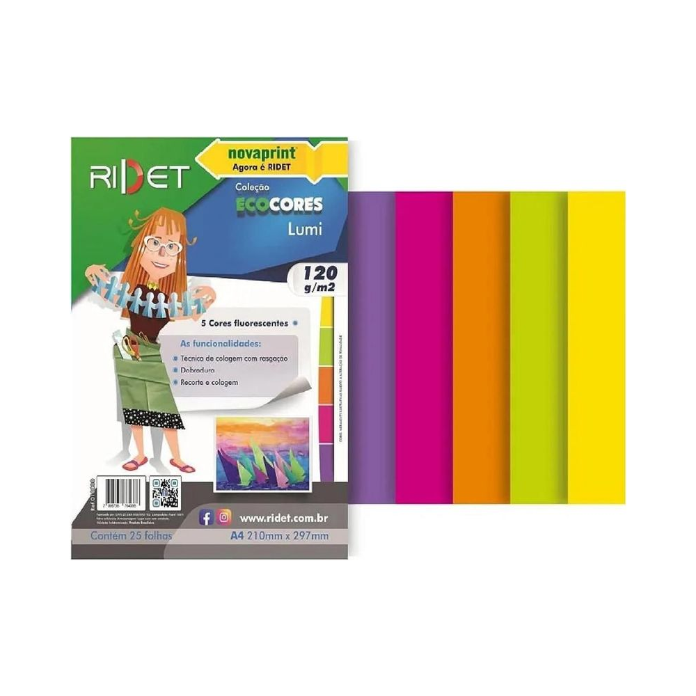 Bloco de Papel A4 25 Folhas Multicolorido Ridet