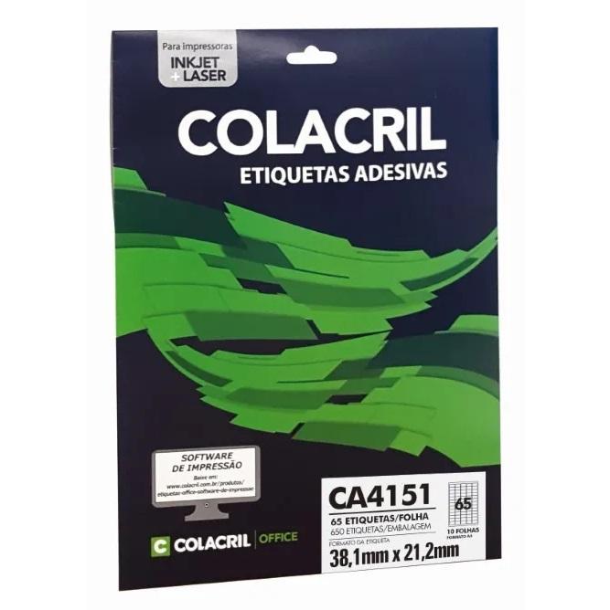 Etiqueta Inkjet Laser 38.1mm x 21.2mm Colacril Branco