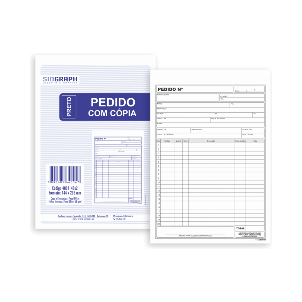 Tal&atilde;o de Pedido com Carbono 25 Folhas 2 Vias Sidgraph Colorido