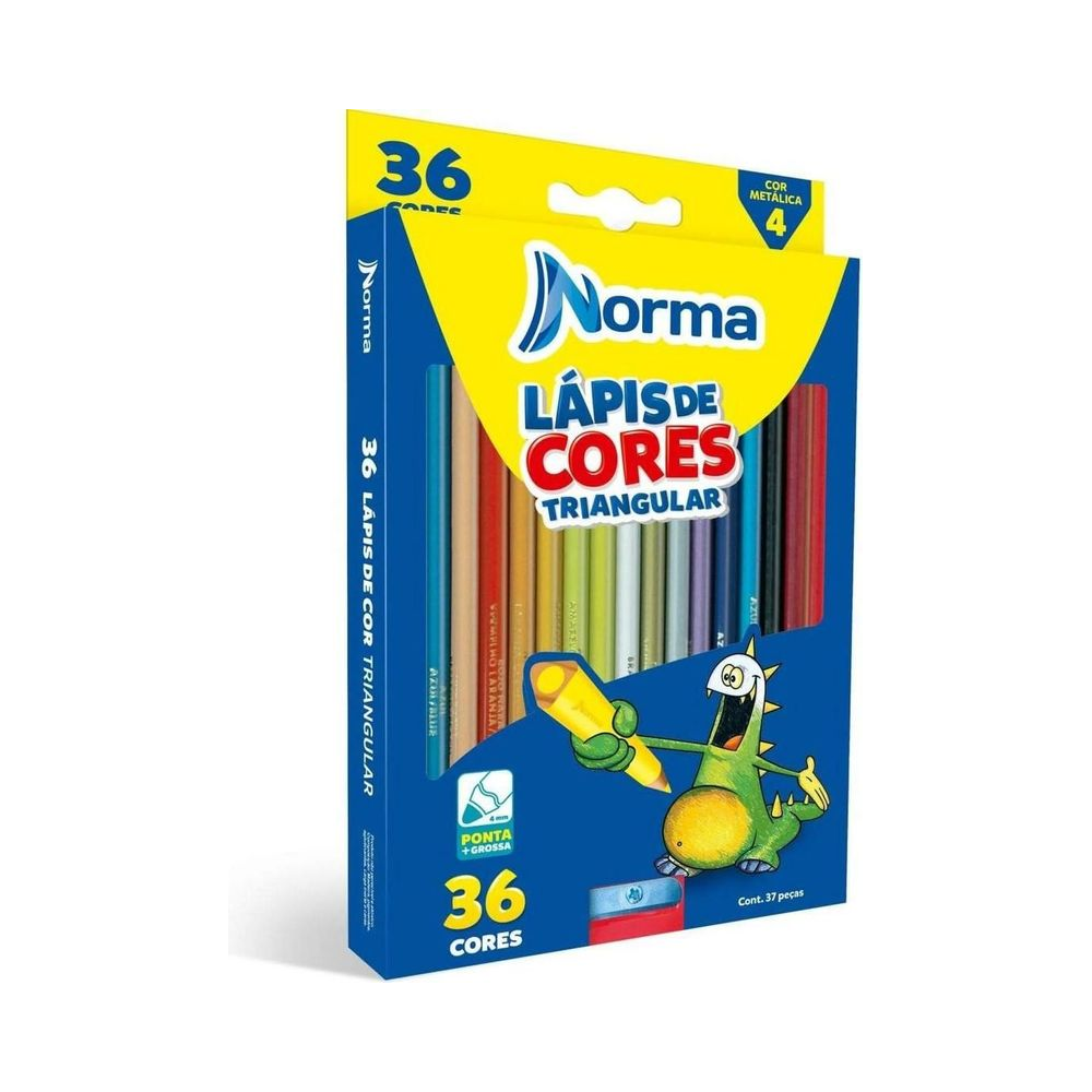 L&aacute;pis de Cor Triangular 4.0mm com Apontador Norma 36 cores