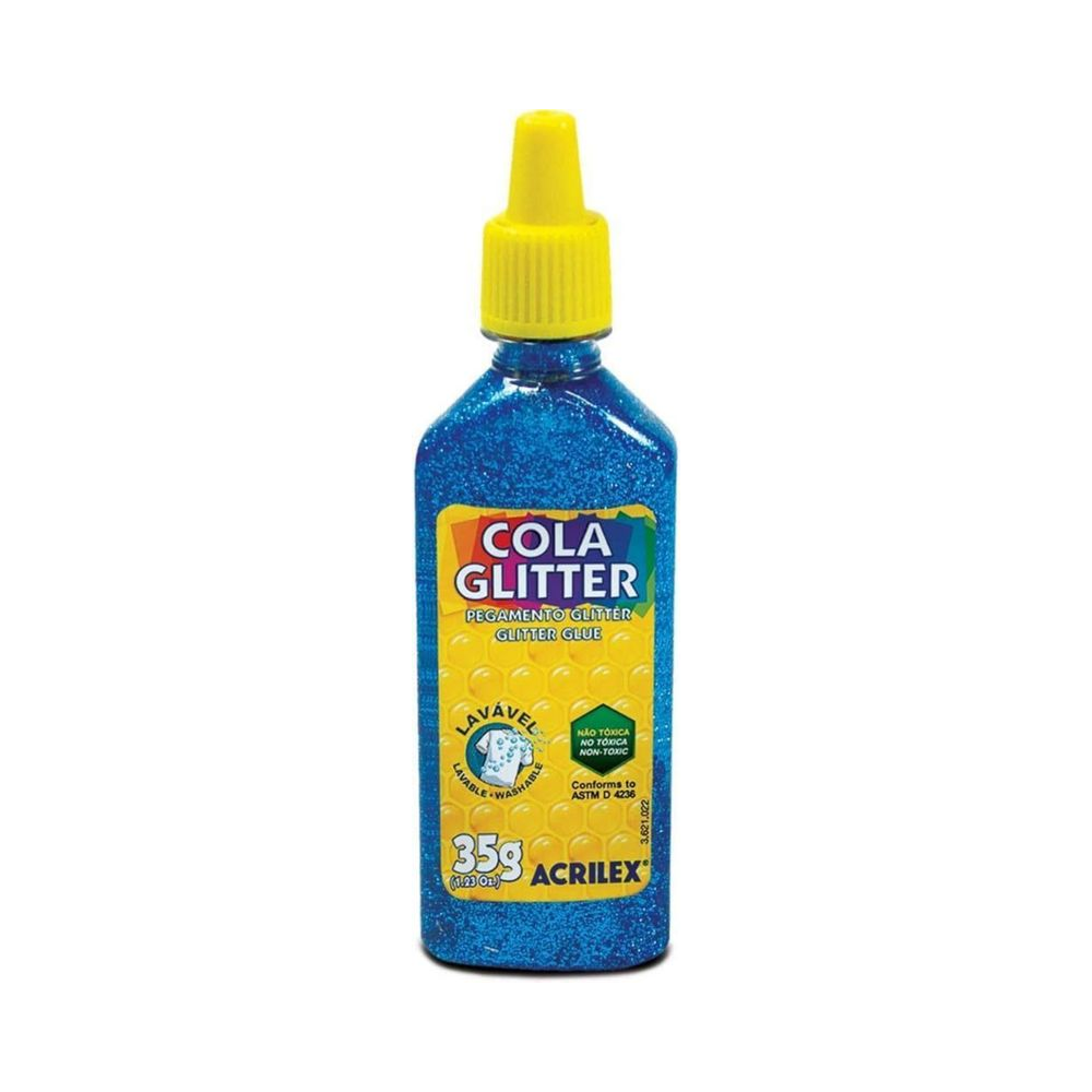 Cola com Glitter Acrilex 35g Azul Brilho para Papelaria e Artes