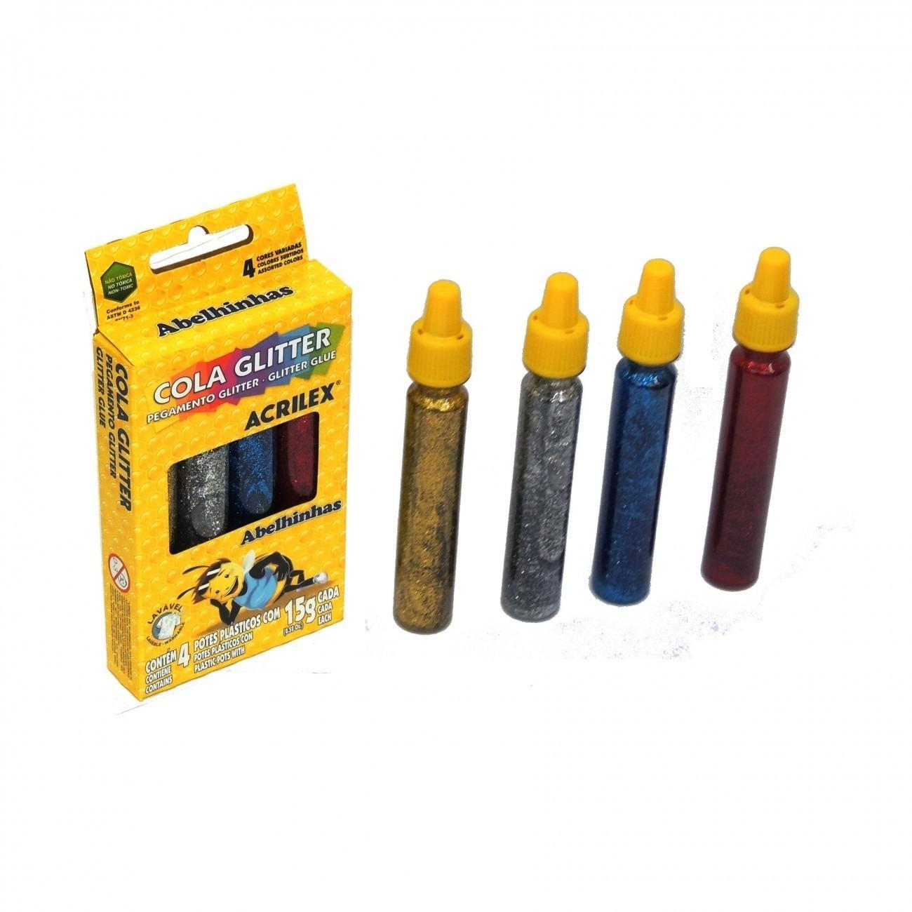 Cola Glitter Acrilex Abelhinhas 4 unidades de 15g Colorido