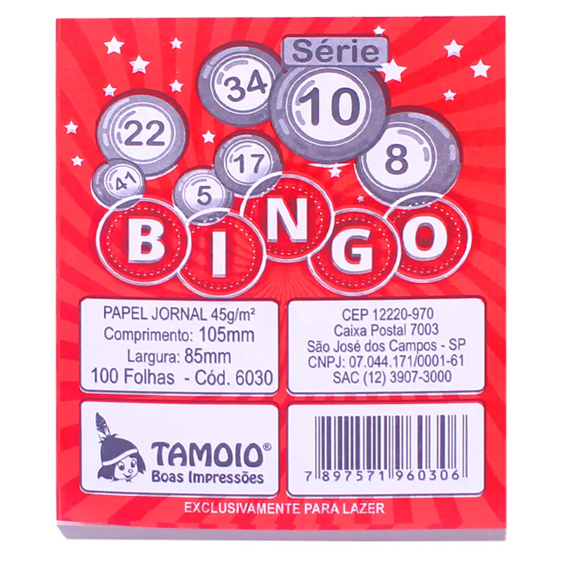 Bloco para Bingo  0 Furos 105x85mm Tamoio Papel Jornal Natural