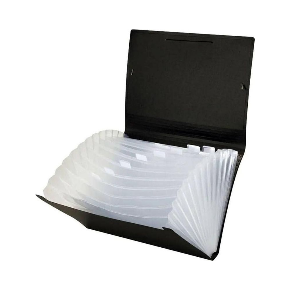 Pasta Sanfonada Duplicata 12 divis&oacute;rias Dello 250mm x 190mm x 25mm Preta Unit&aacute;ria