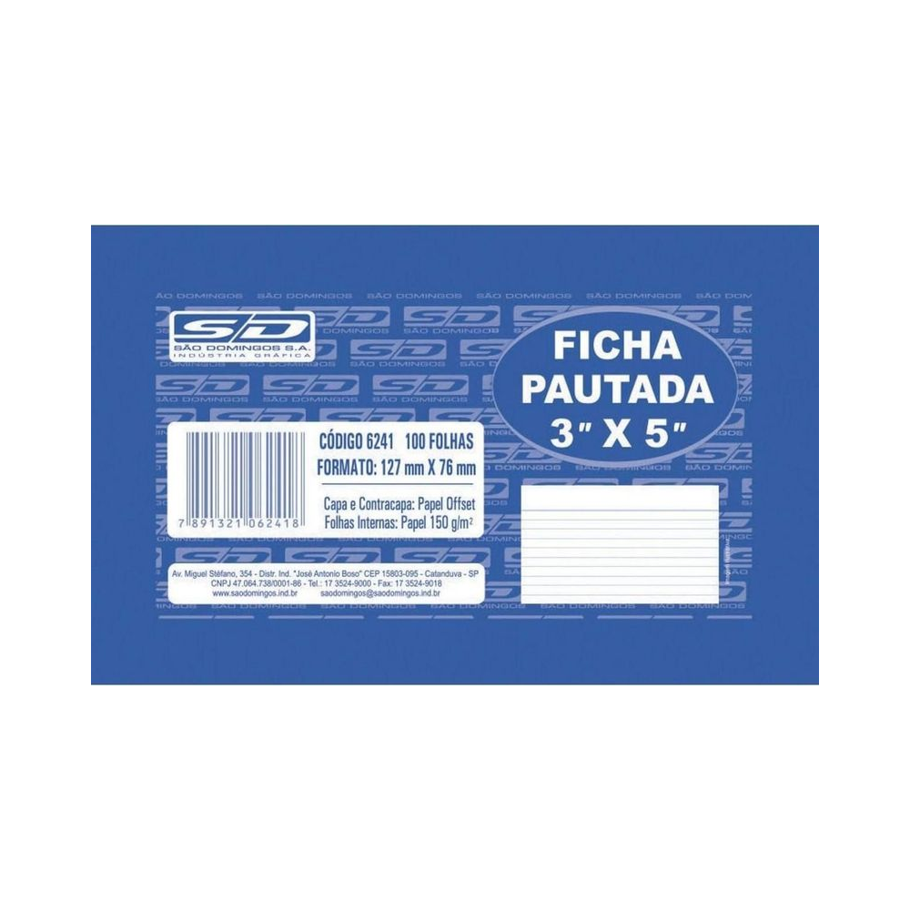 Bloco de Fichas   127mm x 76mm S&atilde;o Domingos Papel Multicor