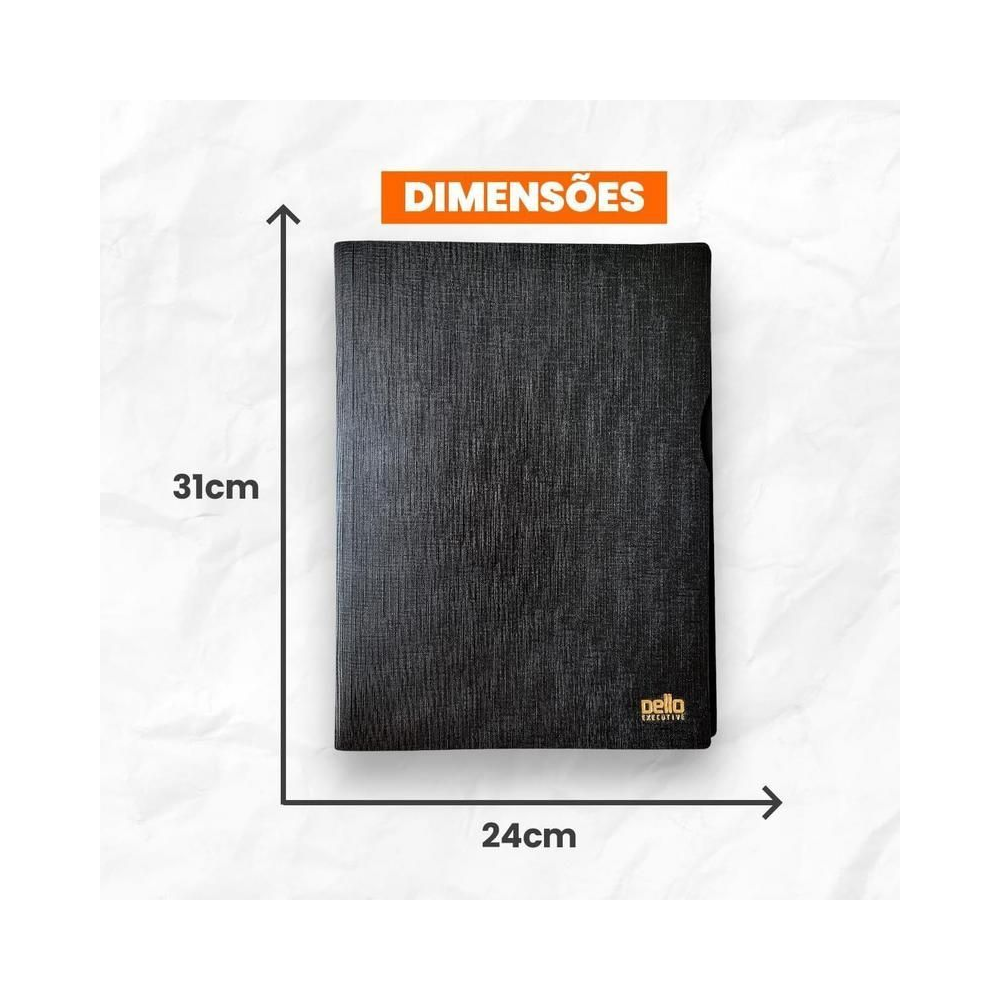 Pasta Cat&aacute;logo Pl&aacute;stica A4 Dello Preta com 30 Envelopes