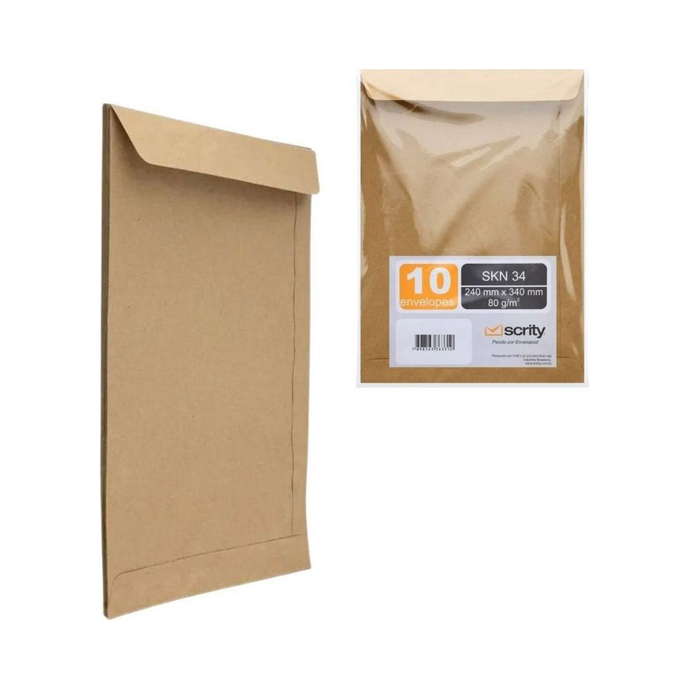 Envelope Saco SKN334 Scrity Kraft 240x340mm Pacote com 10 Unidades