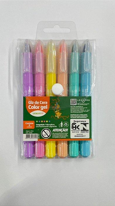 Giz de Cera  6 Cores Leo e Leo Retr&aacute;til Pl&aacute;stico Multicolorido