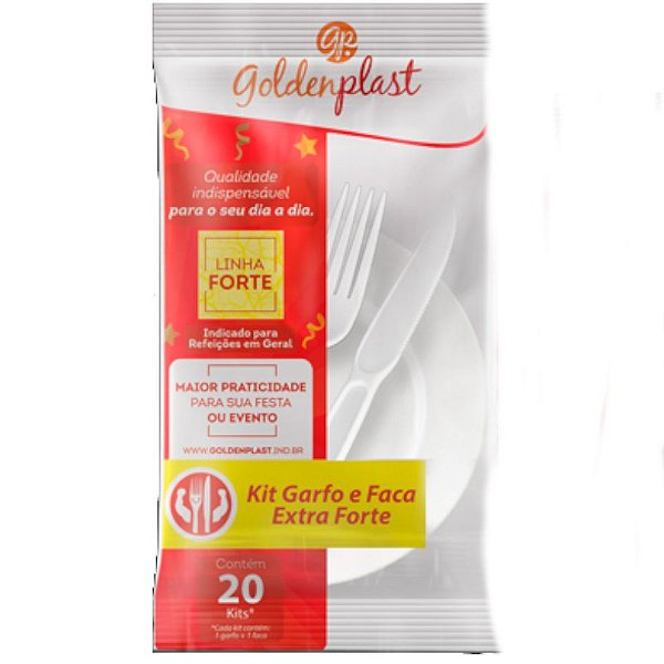 Kit Biodegrad&aacute;vel Garfo e Faca Extra Forte 20 Kits GoldenPlast