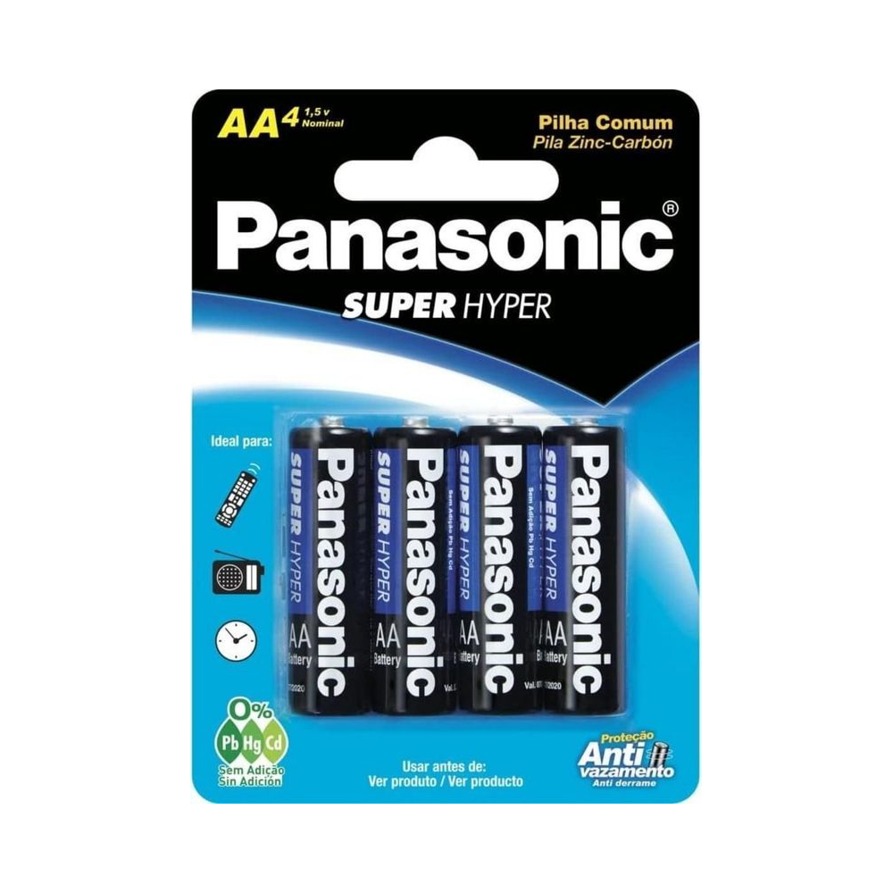 Pilha Alcalina Super Hyper UM-3SHS Panasonic AA 1.5V Cartela com 4 Unidades