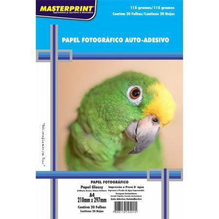 Papel Fotogr&aacute;fico Autoadesivo Glossy 1 Masterprint Branco A4 115g/m&sup2; 20 folhas