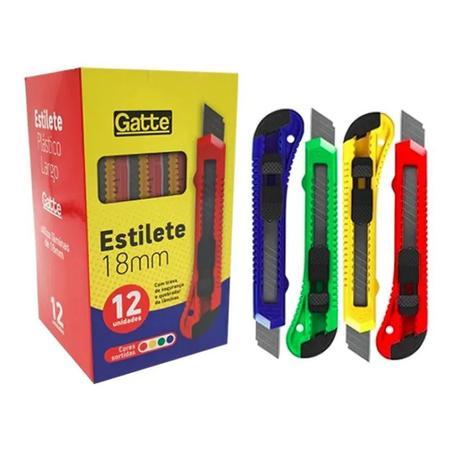 Estilete Largo 18mm Gatte Pl&aacute;stico Cores Sortidas