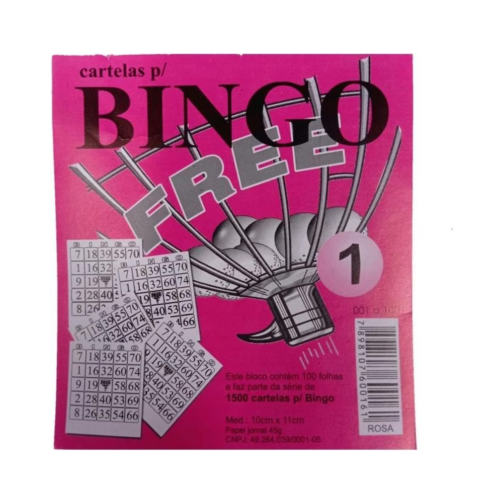 Bloco de Papel Cartela de Bingo 100 Folhas 15 Blocos 10 Cartelas Free Papel Jornal Rosa