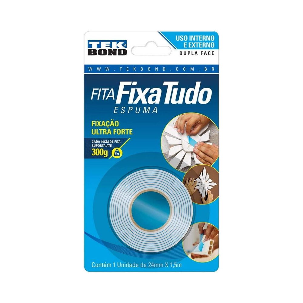 Fita Dupla Face Fixa&ccedil;&atilde;o Forte FIXA TUDO Espuma TEK 24X1,5M