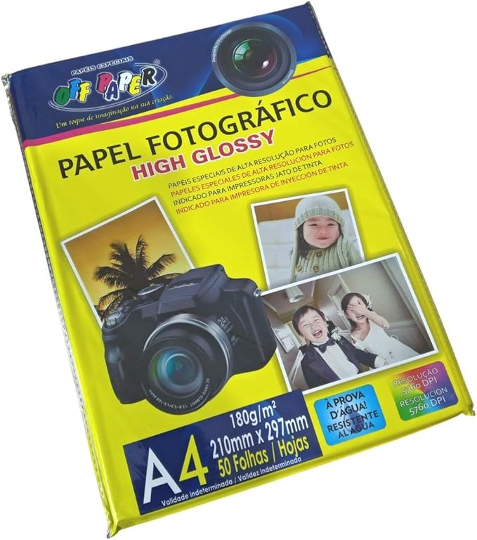 Off Paper 59, Papel Fotogr&aacute;fico, Inkjet, A4, High Glossy 180 g, Multicor, Pacote de 50