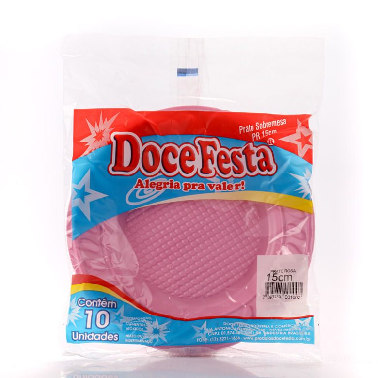 Prato Sobremesa Rosa 15cm com 10 Unidades Doce Festa