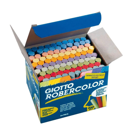 Giz Escolar  1 Furo 2mm Giotto Carbonato de C&aacute;lcio Colorido Hipoalerg&ecirc;nico 100 Unidades