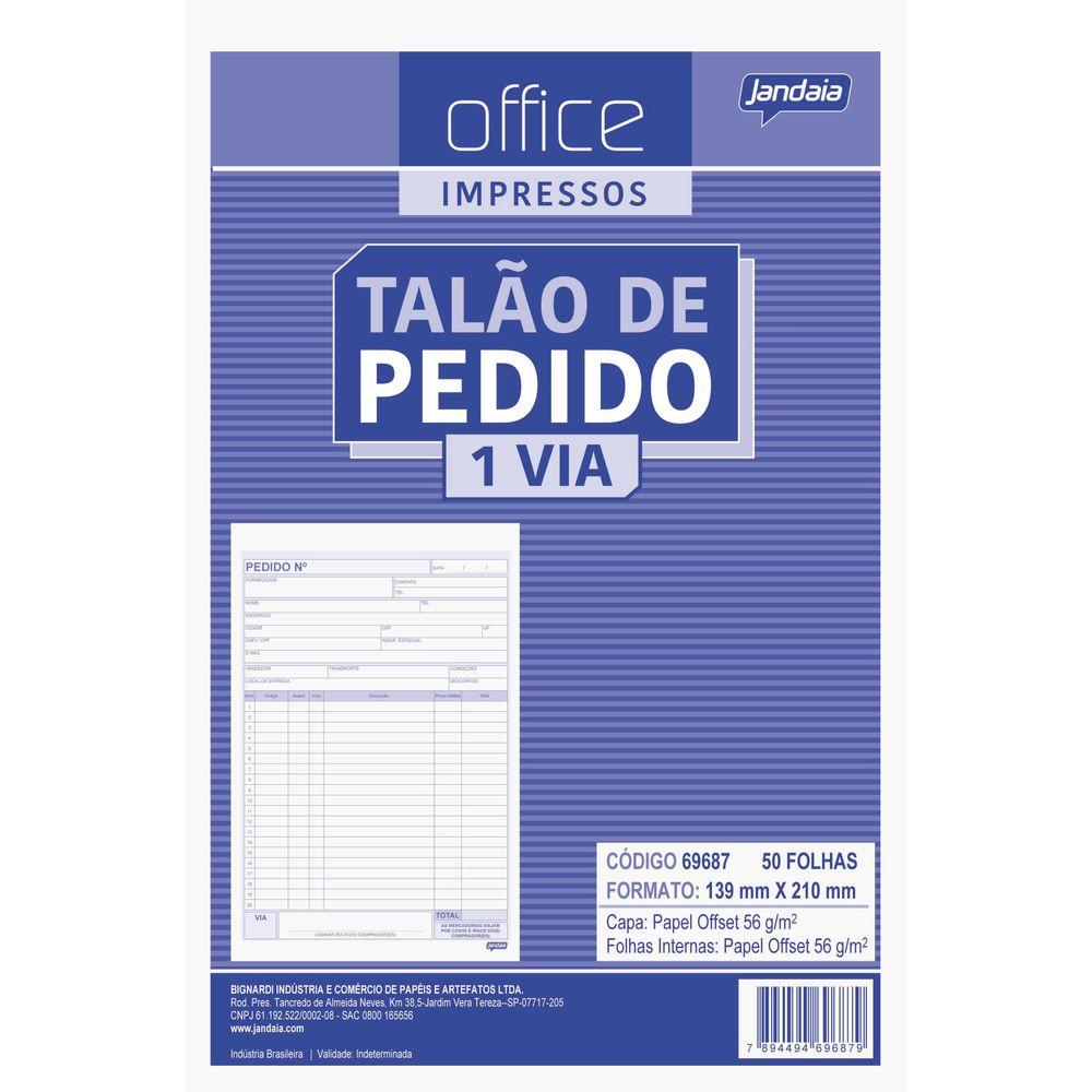 Tal&atilde;o de Pedidos 1 Via 50 Folhas 13,9x21cm Jandaia Papel Branco